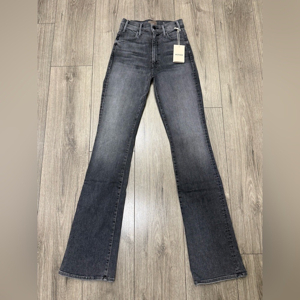 NWT MOTHER The Hustler Heel in Magic 8 Ball Jeans Gray Wash Flare Denim Size 24